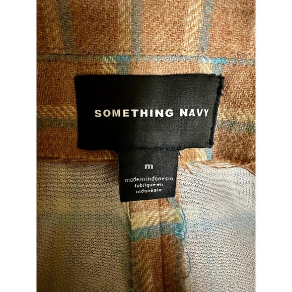 Something Navy Camel Plaid Long Coat – Check Wool Blend Single Button Overcoat, - Picture 9 of 9